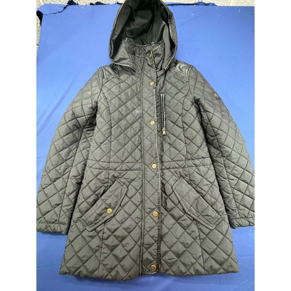 Lauren Ralph Lauren Women Diamond Quilted Hooded Coat Jacket Black Sz Petite XS
